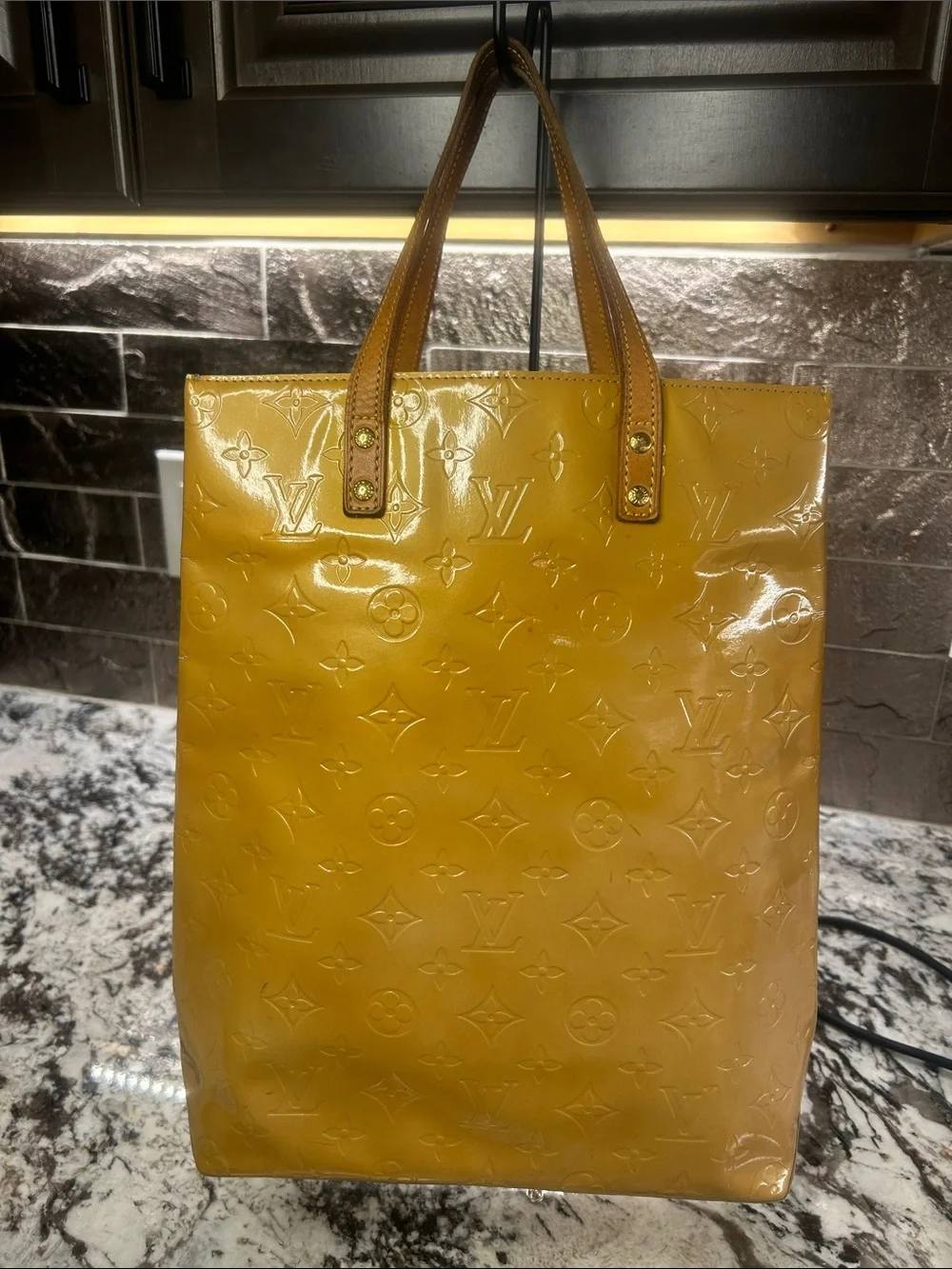 LOUIS VUITTON LV Mustard Monogram Vernis Patent Leather Reade Tote Bag France